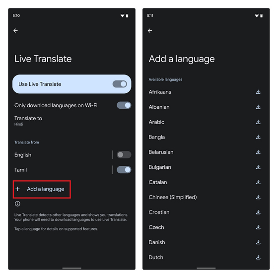 add language live translate