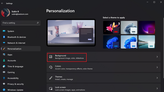 background personalization settings