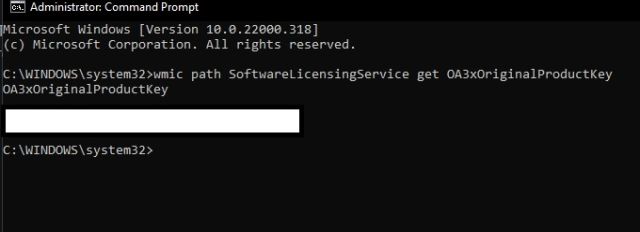 Wmic path softwarelicensingservice get oa3xoriginalproductkey