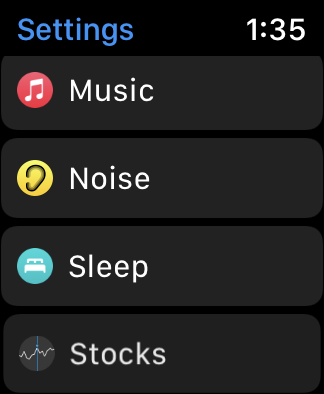 Noise option in Apple Watch Settings app