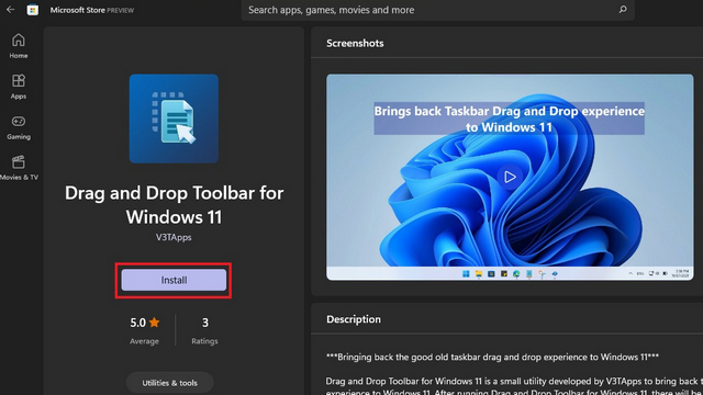 install Drag and Drop Toolbar for Windows 11