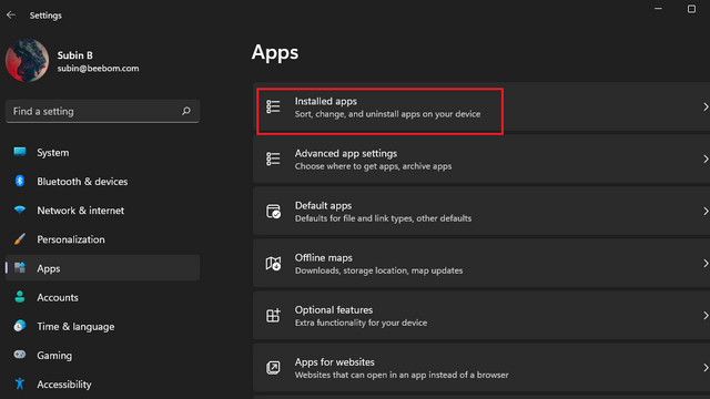 installed apps windows 11