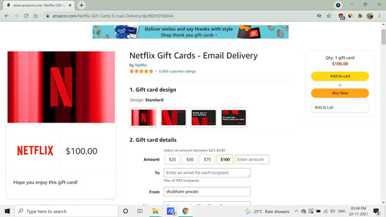 buy netflix gift card