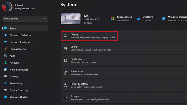 open display settings w11