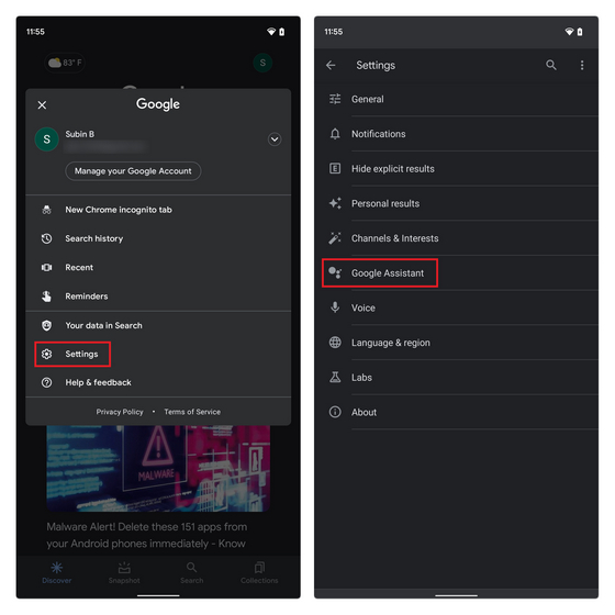 open google assistant settings