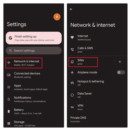 pixel 6 network and internet settings