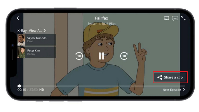 prime video share a clip button