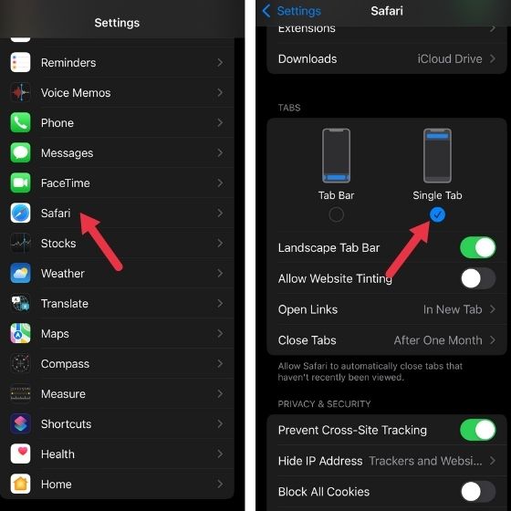 iOS 15 settings to change safari top bar