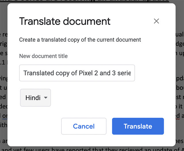 select language for translation
