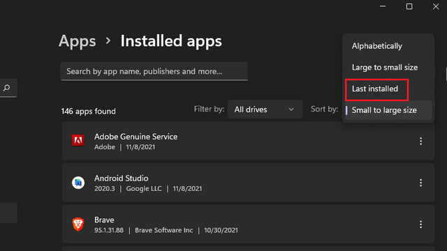 sort apps by last installed