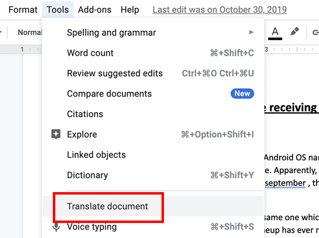 translate document in google drive