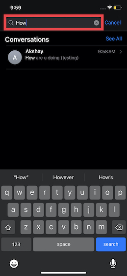 use search tool in Apple Messages app on iPhone and iPad 
