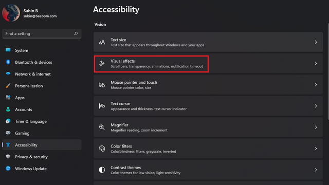 visual effects settings app