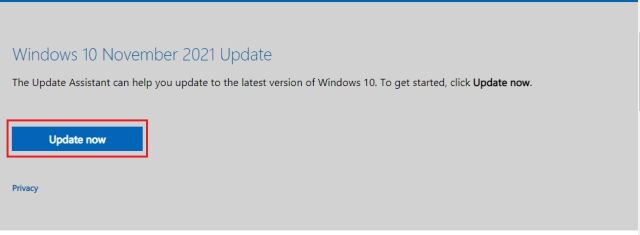 Установите Windows 10 (21H2), ноябрь 2021 г. Сборка с помощником по обновлению