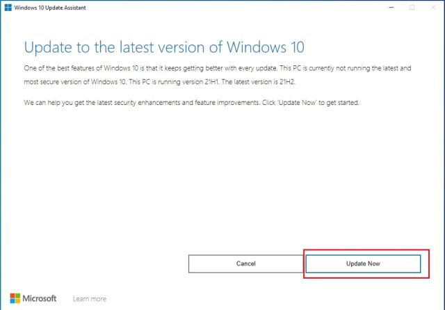 Install Windows 10 (21H2) November 2021 Build With Update Assistant