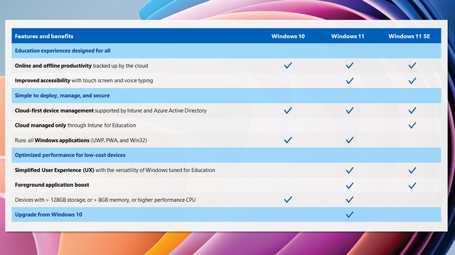 windows 11 se feature comparison chart