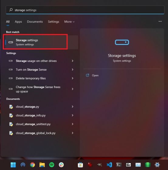 open storage settings windows 11