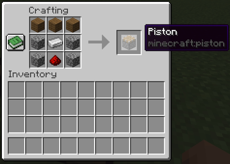 Crafting recipe for a piston