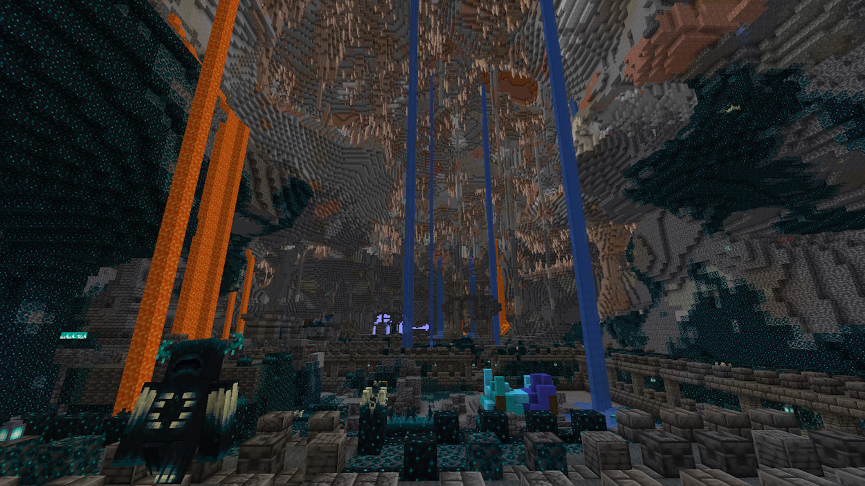 Minecraft seed with a massive open dripstone cave with an ancient city below