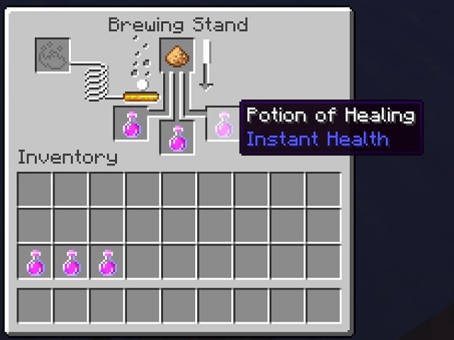Elaboración de la poción de curación 2 en Minecraft