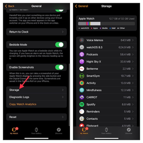 Check storage discount on apple watch