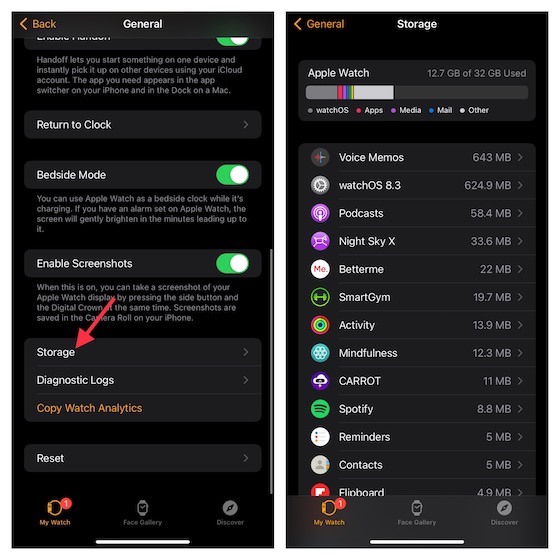 Check storage on your Apple Watch 