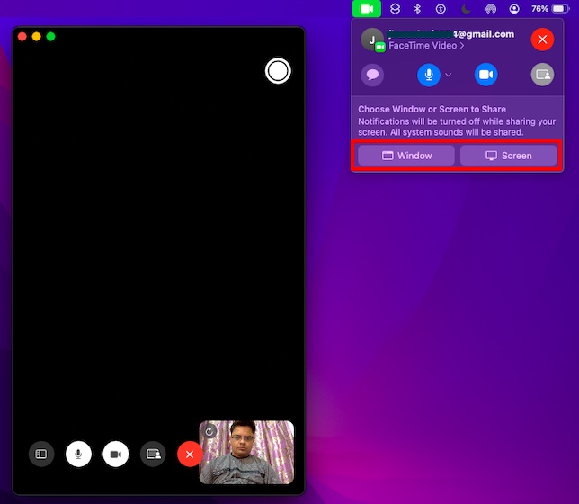 Choose Window or Screen in FaceTime for Mac 