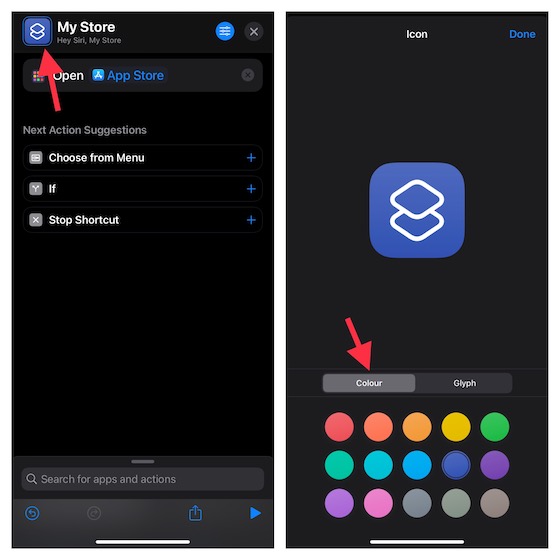 اختر لونًا لرمز تطبيق iPhone المخصص الخاص بك