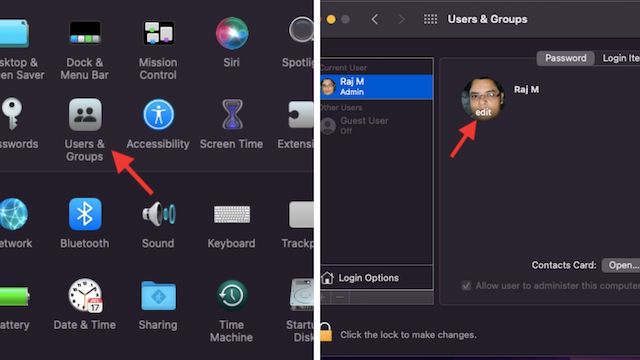 Click edit on your Mac user profile