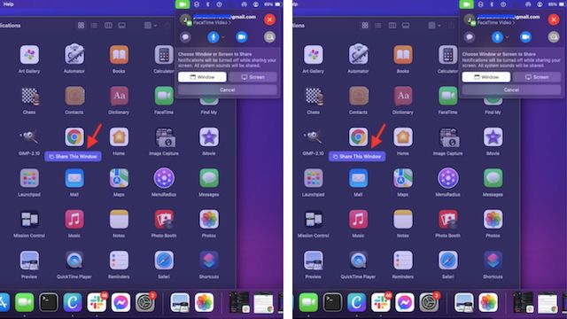 Confirm to Share Screen or Window in FacetTime for Mac