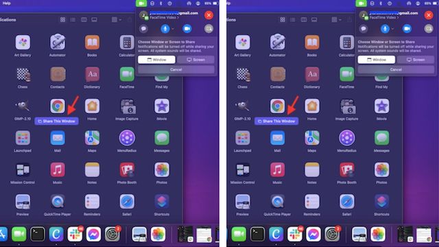 قم بالتأكيد على مشاركة الشاشة أو النافذة في FacetTime لنظام التشغيل Mac