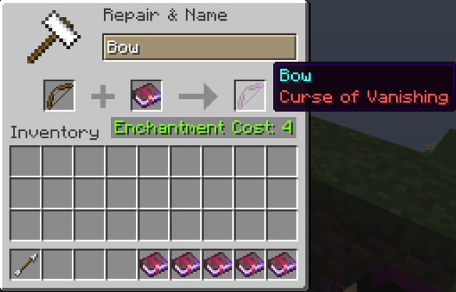 Curse of Vanishing on Bow - Best Bow Enchantments in Minecraft