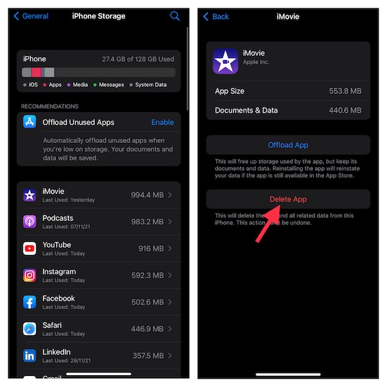 Delete Apps from Settings app on iPhone and iPad 