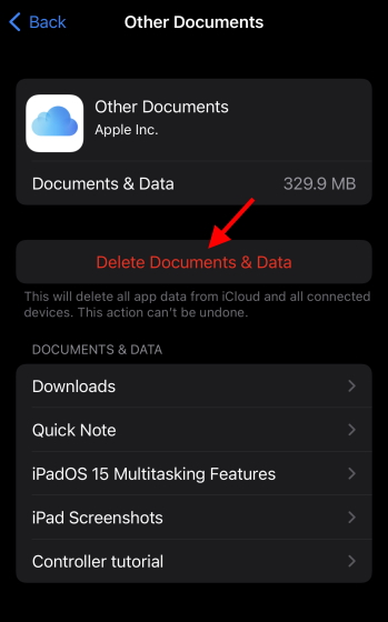 delete docs icloud backup