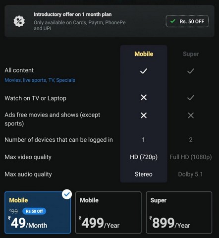 Disney+ Hotstar Starts Testing a New Rs 99 Monthly Plan for Mobile Users