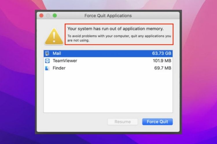 Your system has run out of application memory что делать mac os