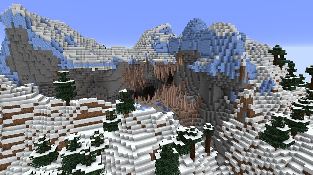 Frozen Mountains with Exposed Dripstones - best minecraft 1.18 snow biome seeds