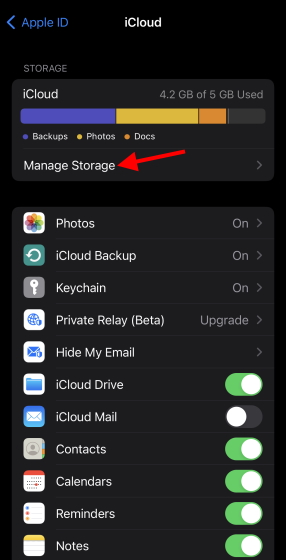 manage storage button