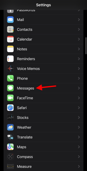 messages app settings in iOS 15