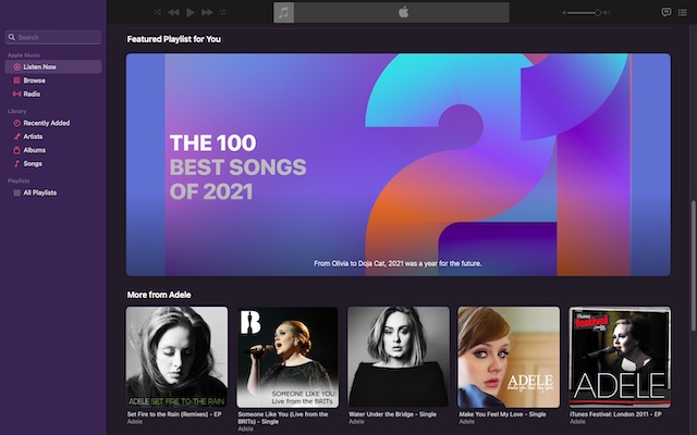 Новый интерфейс приложения Mac Music 