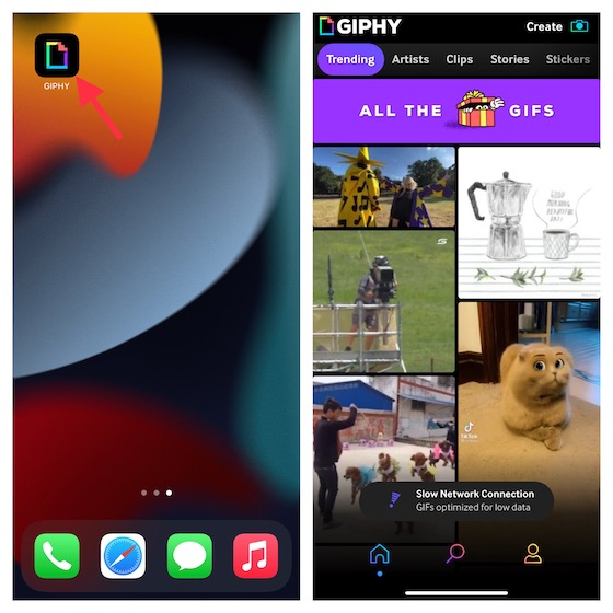 Откройте приложение GIPHY на iPhone