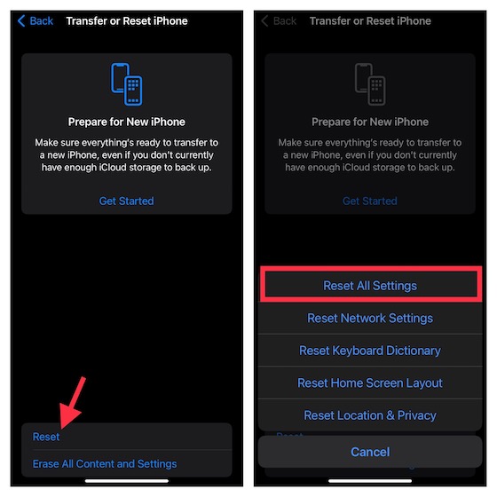 Reset all settings on iPhone