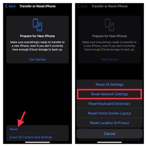 Reset network settings on iPhone