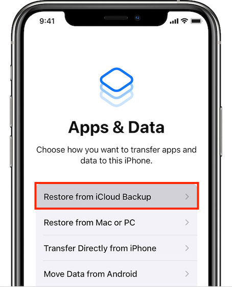 Restore iPhone from iCloud backup 