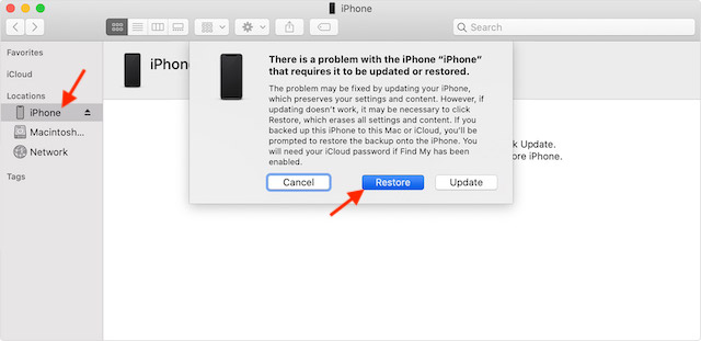 Восстановить отключенный iPhone в iOS 15.1 или более ранней версии 