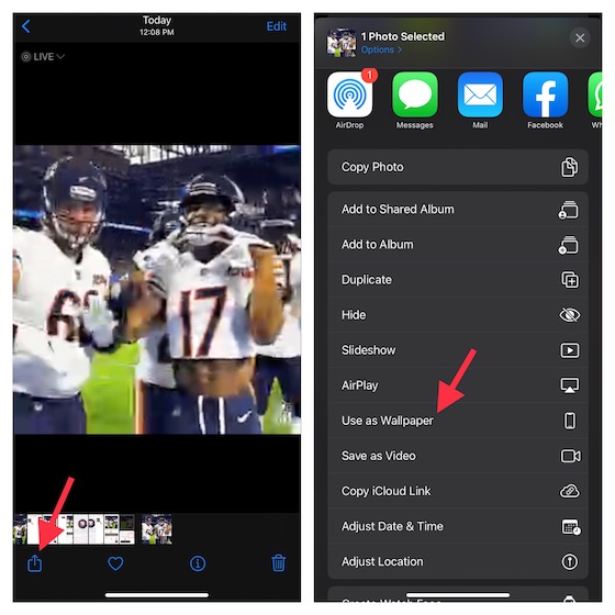 Select Use As Wallpaper in iOS Share Sheet 