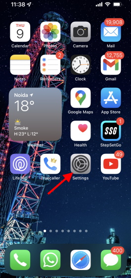 settings app icon on iphone home screen