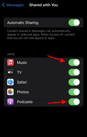 disable shared with you for individual apps