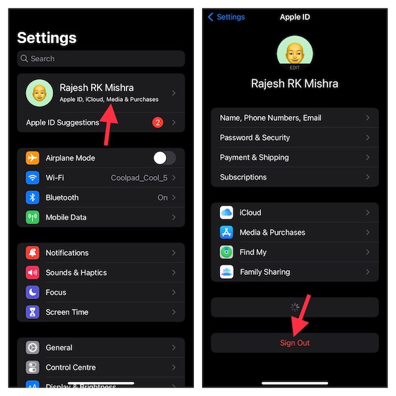 Sign out of Apple ID on iOS