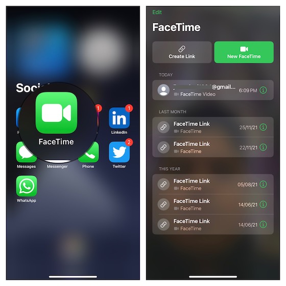 Начать звонок FaceTime на iPhone и iPad 